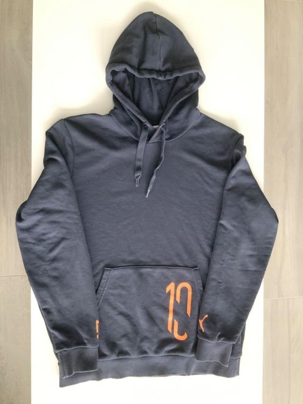 Puma Navy Hoodie with Orange Logo Accents size Small
